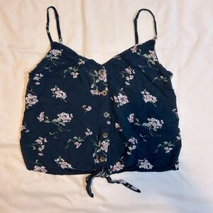 Abercrombie & Fitch Floral Button-Down Tank Top - Dark Blue